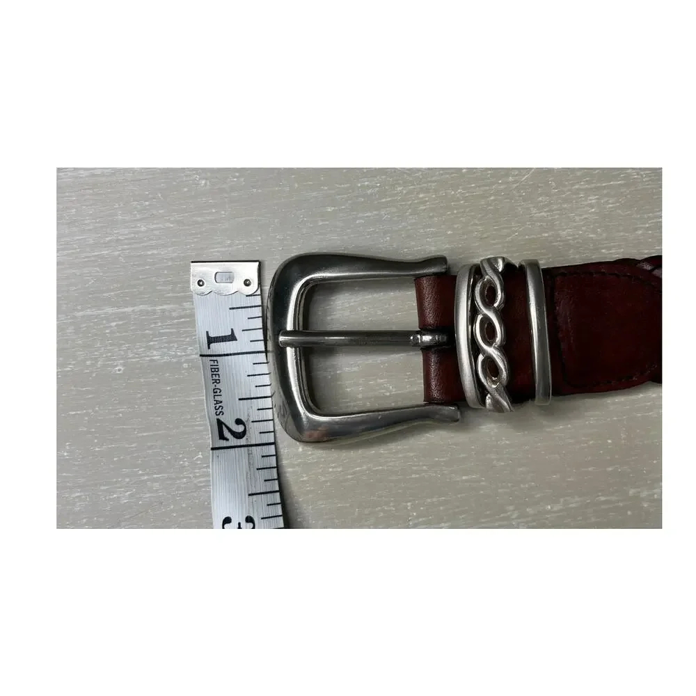 Vintage 90's Amiee Lynn Braided Leather Belt with Silvertone Brass Buckle